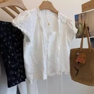 Plus Size Lace Trim Tie-Front Shirt