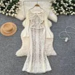 French Lace Off-Shoulder Ruffle Mermaid Maxi Dress – Slim Fit Waist-Defined Evening Gown - Image 4