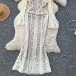 French Lace Off-Shoulder Ruffle Mermaid Maxi Dress – Slim Fit Waist-Defined Evening Gown - Image 6