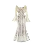 French Lace Off-Shoulder Ruffle Mermaid Maxi Dress – Slim Fit Waist-Defined Evening Gown - Image 2
