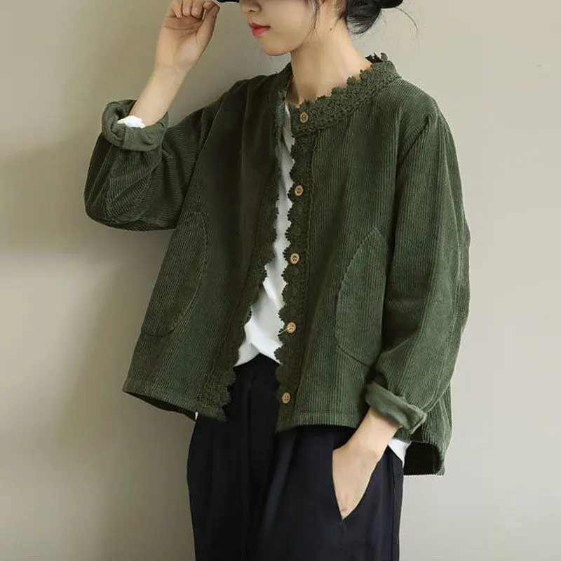 Main Images1 Corduroy Lace Trim Short Jacket - Image 1