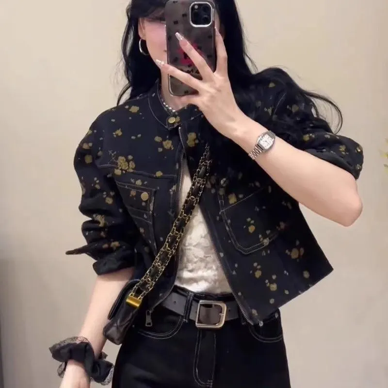 Main Images1 Vintage Floral Print Denim Jacket - Image 1