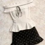 Off-Shoulder Ruffle Blouse & Polka Dot High-Waist Skirt Co-Ord Set - Image 6