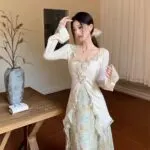 Elegant Chinese-Inspired Floral Blouse & Maxi Skirt Set