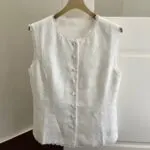 Linen Lace Trim Sleeveless Tank Top - Image 3