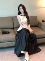 Sleeveless Waist-Fitted Top & High-Waist Skirt