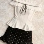 Off-Shoulder Ruffle Blouse & Polka Dot High-Waist Skirt Co-Ord Set - Image 7