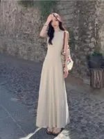 Ribbed Round Neck Waist-Defining Maxi Dress - Image 8