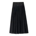 Beaded Rhinestone Beige A-Line Maxi Skirt - Image 9