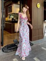 French Rose Lace Floral Cami Maxi Dress - Image 14