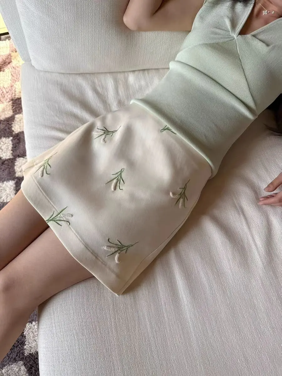Detail Images8 Embroidered High Waist A-Line Mini Skirt - Image 1