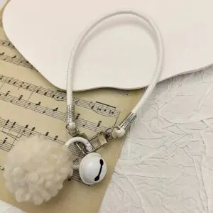 White Fluffy Plush Lanyard Keychain Strap