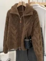Collared Chunky Knit Zip-Up Cardigan - Image 5