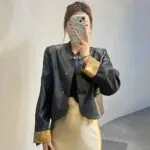 Retro Chinese Style Faux Leather Cropped Jacket - Image 3