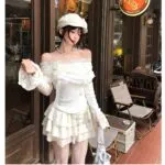 Lace Off Shoulder Slim Fit Knit Top - Image 3