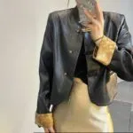 Retro Chinese Style Faux Leather Cropped Jacket