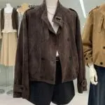 Retro Stand Collar Suede Cropped Jacket - Image 5
