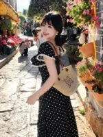 Black Polka Dot Short Sleeve Maxi Dress - Image 5