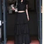 Elegant Black Polka Dot Puff Sleeve Top & Skirt Set