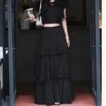 Elegant Black Polka Dot Puff Sleeve Top & Skirt Set - Image 6