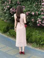 Collar Bow Detail Qipao Dress - Image 2
