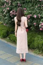 Collar Bow Detail Qipao Dress - Image 6