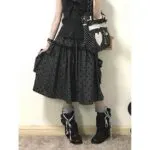 Black Polka Dot Tiered Midi Skirt - Image 3