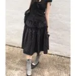 Black Polka Dot Tiered Midi Skirt - Image 6