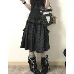 Black Polka Dot Tiered Midi Skirt - Image 5
