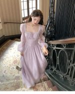 Women’s Lilac Square-Neck Long-Sleeve Maxi Dress - Image 8