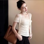 Women’s Lace Bow-Tie Off-Shoulder Fitted Tee – view 3
