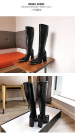 Glossy Square-Toe Knee-High Boots – Slim Fit Patent Leather Boots - Image 6