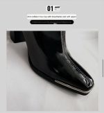 Glossy Square-Toe Knee-High Boots – Slim Fit Patent Leather Boots - Image 8