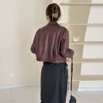 European Style Lapel Short PU Leather Jacket for Women - Petite Fit, Street Style - Image 11