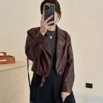 European Style Lapel Short PU Leather Jacket for Women - Petite Fit, Street Style - Image 9