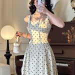 Elegant French Vintage Polka Dot Maxi Dress