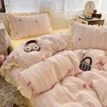 Floral Washed 4-Piece Princess Bedding Set with Lace Trim - Image 3
