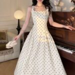 Elegant French Vintage Polka Dot Maxi Dress - Image 4