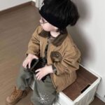 Boys Color Block Letter Print Turn-Down Collar Jacket - Image 2