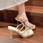 Rhinestone Transparent High Heel Slide - Image 2