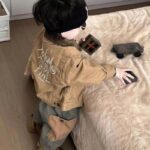 Boys Color Block Letter Print Turn-Down Collar Jacket - Image 3