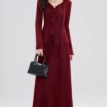 French Red V-Neck Knit Top & Skirt Set - Image 4