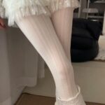 Milky White Cable Knit Sheer Tights - Image 2