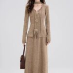 French Red V-Neck Knit Top & Skirt Set - Image 2