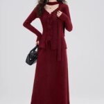 French Red V-Neck Knit Top & Skirt Set - Image 7