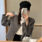 Korean Chic Tweed Style Long Sleeve Cropped Jacket