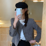 Korean Chic Tweed Style Long Sleeve Cropped Jacket - Image 5
