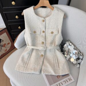 Textured Sequin Belted Sleeveless Vest