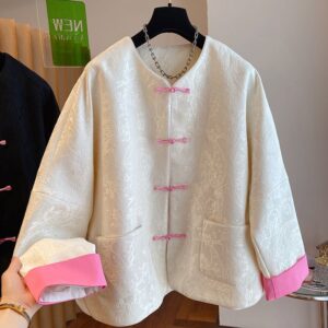 Women’s Jacquard Jacket with Pink Frog Buttons
