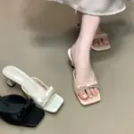 Open-Toe Satin Bow Block Heel - Image 2